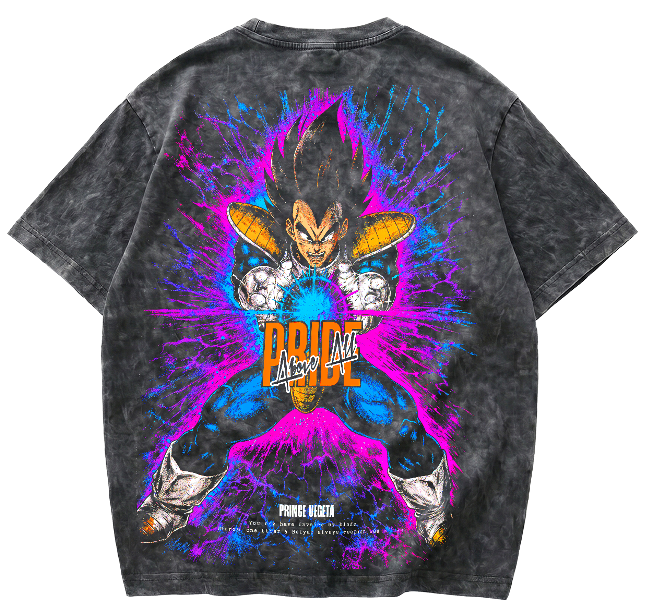 Playera Acid Wash Dragon Ball Vegeta Prince Above All Oversized