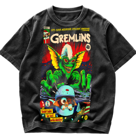Playera Gremlins Gizmo y Stripe Vintage Acid Wash