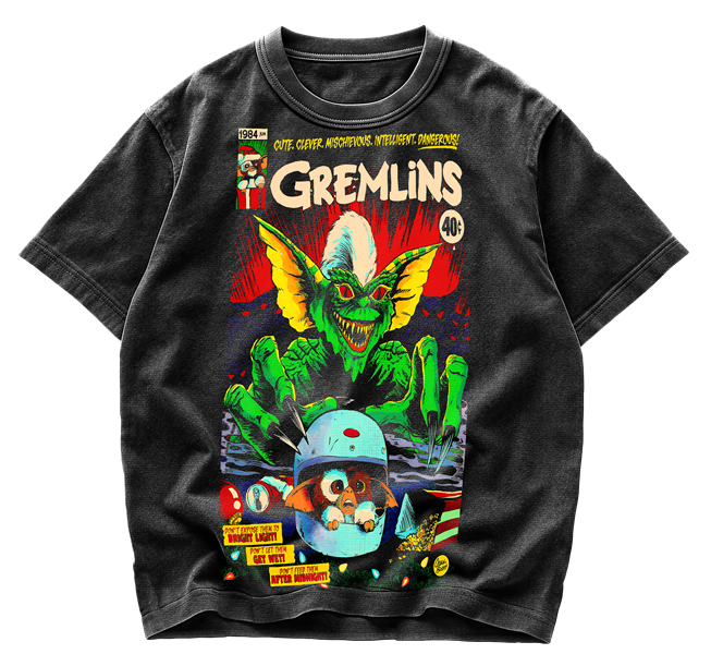 Playera Gremlins Gizmo y Stripe Vintage Acid Wash