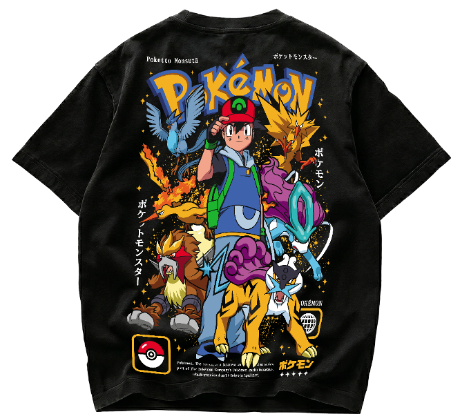 Playera Pokémon Ash Ketchum & Legendarios Kanto Johto